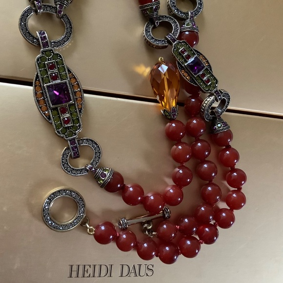Heidi Daus Semiprecious Carnelian Y-Not Crystal Beaded Long Necklace Red OS - Picture 14 of 15
